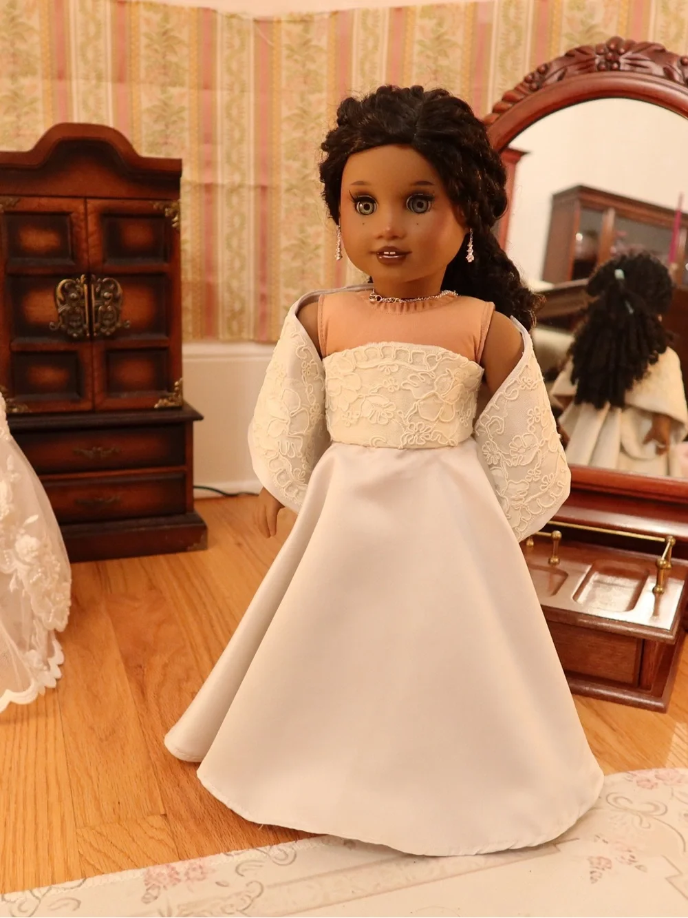 18 Inch American Girl Doll Lace & Satin Doll Gown with Shrug Handmade